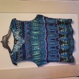 Papa Fashions 100% Cotton Sleeveless Summer Top Blue Green Size XL